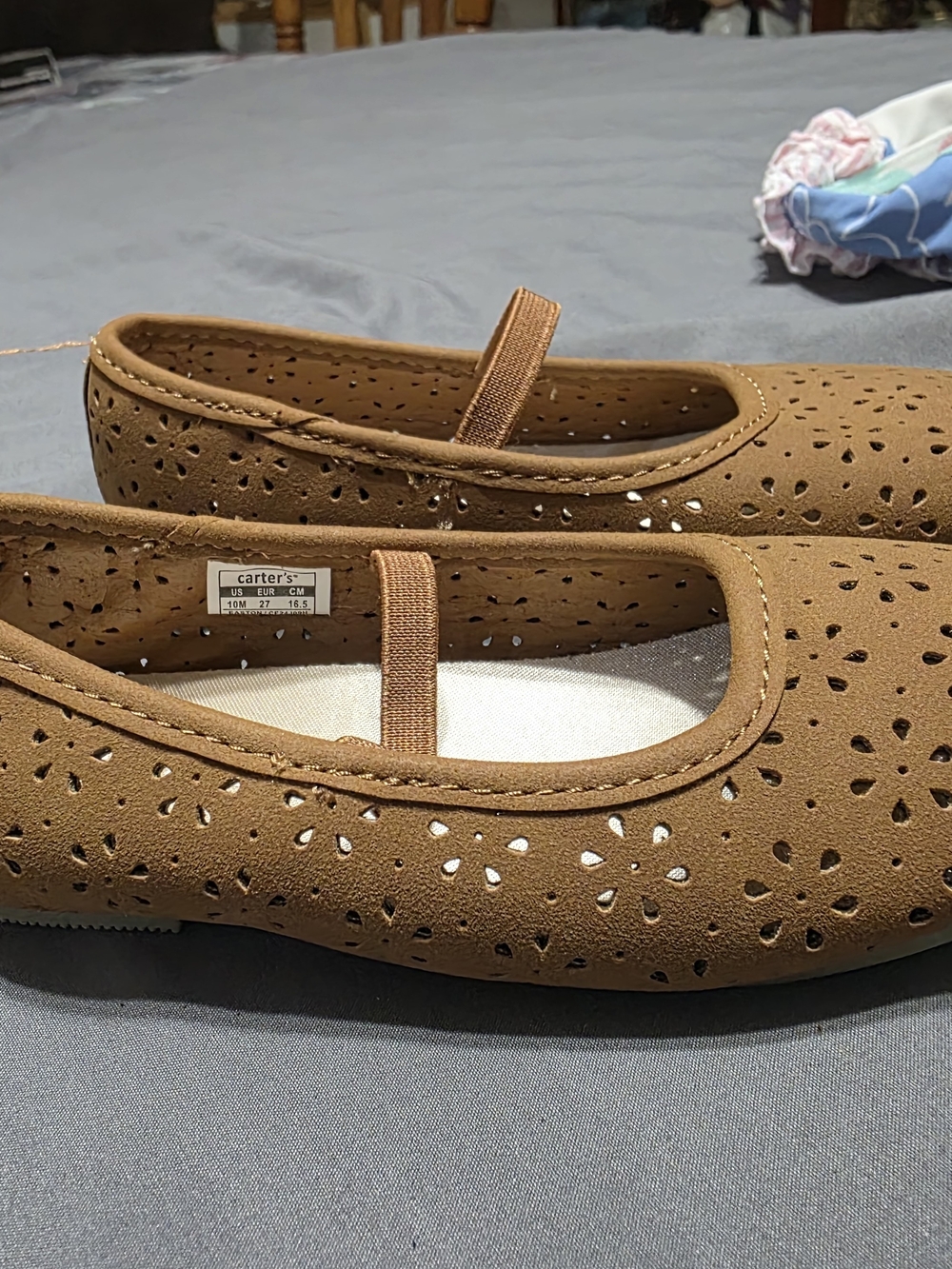 Carter's Girls' Brown Faux-Suede Mary Jane Flats with Floral Cutouts